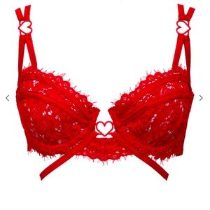 ❤️NWT For Love & Lemons Valentines Day Rosa Lace Red Heart Bra & Panty Set M❤️